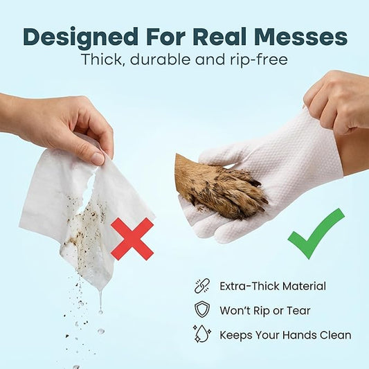 Uproot QuickClean Gloves Pro: Extra-Thick Pet Glove Wipes for Dogs & Cats - Easy Wipe Paws, Eyes, Ears, Butt, & Body - Lick-Safe for Cats & Dogs - Cleaning, Deodorizing & Grooming (20 Pack)