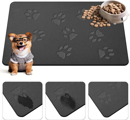 Valentine Dog Gift Stone Mat for Dog Bowl Diatomaceous Earth Absorbent Non Slip Cat Puppy Mat for Food and Water Quick Drying Easy to Clean Placemat for Bowl Dish(Black,16 x 24 Inch)