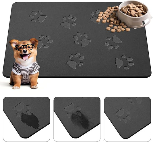 Valentine Dog Gift Stone Mat for Dog Bowl Diatomaceous Earth Absorbent Non Slip Cat Puppy Mat for Food and Water Quick Drying Easy to Clean Placemat for Bowl Dish(Black,16 x 24 Inch)