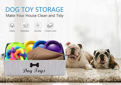 Morezi Dog Toy Basket - Organize Pet Toys, Blankets, Leashes, Chews in Living Room, Playroom, Closet, Shelf - Grey