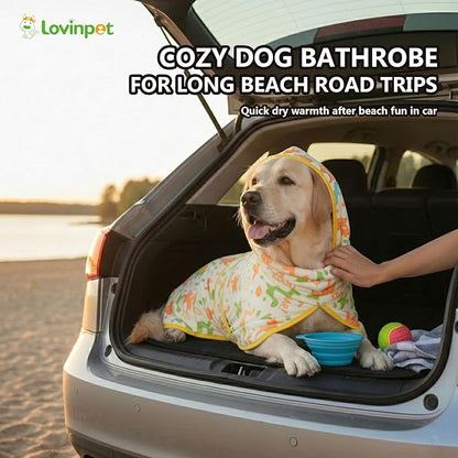 LovinPet 3‑in‑1 Dog Warm Winter Coat & Bathrobe, Hooded Dinosaur Fleece, Lightweight High‑Loft, Absorbent Knit,Quiet Hook‑and‑Loop, Wind‑Blocking Edges, Dog Robes for Medium & Large Dogs, Yellow,2XL