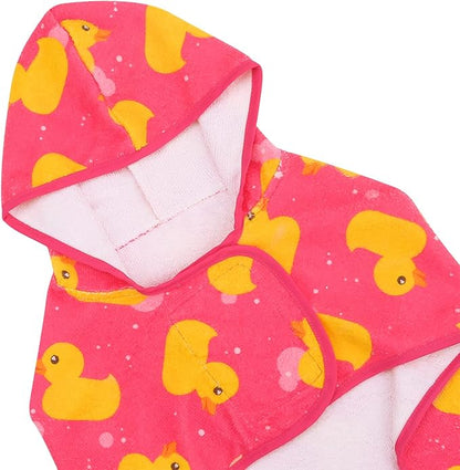 HDE Dog Bathrobe Super Absorbent Quick Drying Puppy Towel Wrap Coat Adjustable After Bath Robes with Hood for Dog Sizes S-XXL Pink Rubber Ducks M