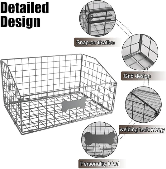 Geyecete Toy box for dogs large Dog Toy organizer Pet wire folding basket dog toy container dog toy box -Can be Personalized-Cat and Puppy-Gray