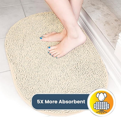 Muddy Mat® Shown on TV – Super Absorbent Microfiber Dog Door Mat for Muddy Paws, Non-Slip Washable Pet Rug, Quick Dry Chenille Entryway Carpet,Machine Washable Indoor Outdoor Mat, Beige Oval 5ft x 7ft