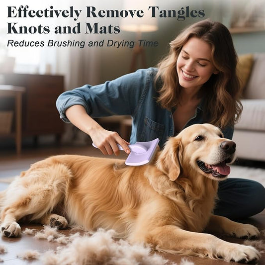 2PCS Slicker Brush for Dogs & Pet Comb,Professional Dog Grooming Brush (Goldendoodles,Poodles,Labradoodles) with Extra Long Pins to Effectively Remove Tangles, Knots and Mats (Light Purple, Large)