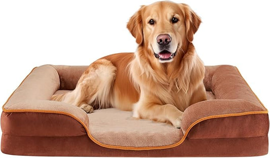 Sweetcrispy Orthopedic Dog Bed, XL Large Memory Foam Puppy Cat Bed with Washable Waterproof Removable Cover & Non-Slip Bottom for Pet Calming Sleeping (42"x32", Brown)