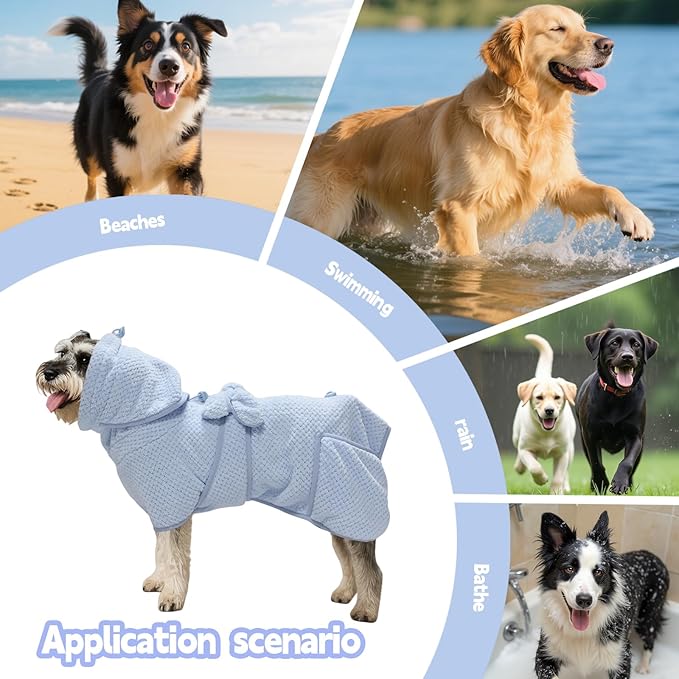 Super Absorbent Dog Bathrobe Pineapple Soft Fast Drying Dogs Towel Robe Adjustable Drying Coat for After Bath with Hood (Pineapple Blue, Medium)