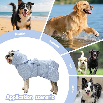 Super Absorbent Dog Bathrobe Pineapple Soft Fast Drying Dogs Towel Robe Adjustable Drying Coat for After Bath with Hood (Pineapple Blue, Medium)
