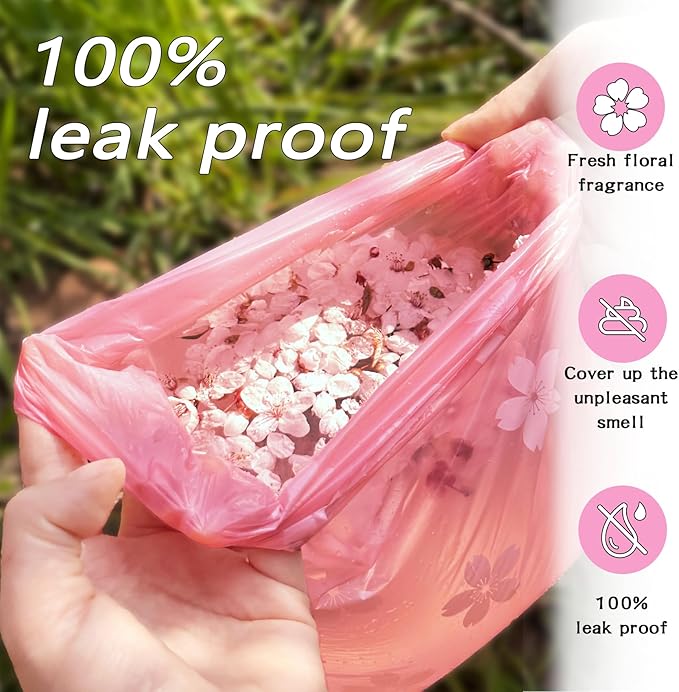 Cherry Blossom Scented Dog Poop Bags - 630 counts Pink Pet Waste Bags with Dispensers, Extra Large 13x9 Inch Leak-Proof Fragrance Bags for Dogs Walking and Cat Litter
