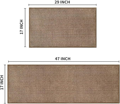 Artoid Mode Washable Kitchen Rugs and Mats Set of 2, Non Skid Rubber Absorbent Kitchen Floor Mats Front of Sink - 17x29 and 17x47 Inch