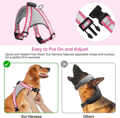 Visinite LED Dog Harness, USB Rechargeable Light Up Dog Vest, 2 Illuminate Modes Glow in The Dark Dog Harness, Adjustable Lighted Pet Harness Light for Night Walking Safety (Pink, L)