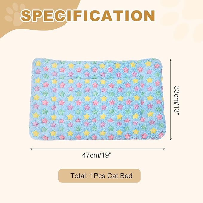 Dog Cat Bed Mat, Soft Coral Fleece Pet Cushion Pad with Cute Star Print, Warm Washable Pet Bed 19x13 Inches, (Blue), Intended for Medium Small Dog Cat