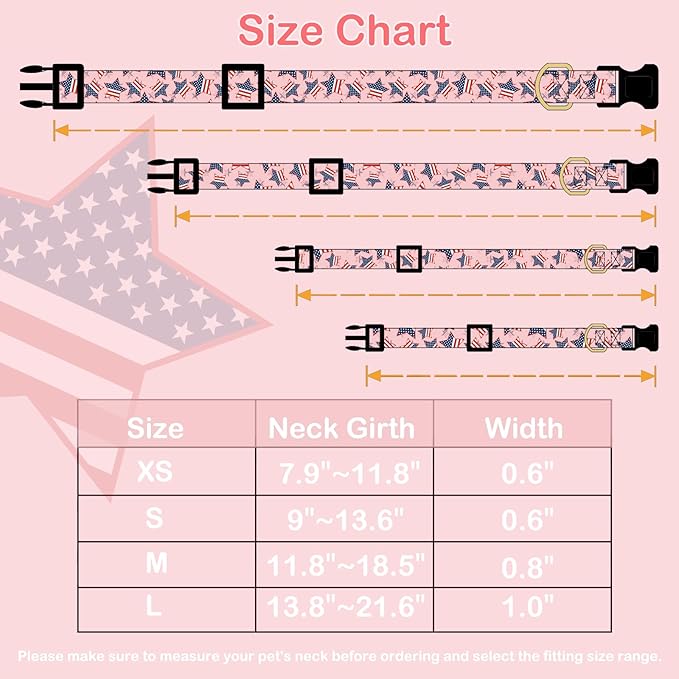 Faygarsle Cotton Dogs Collar Cute 4th of July Independence Day Dog Collars Pink Blue American Flag Star Patterns Dog Collarfor Girl Female Boy Male Small Medium Large Dogs L