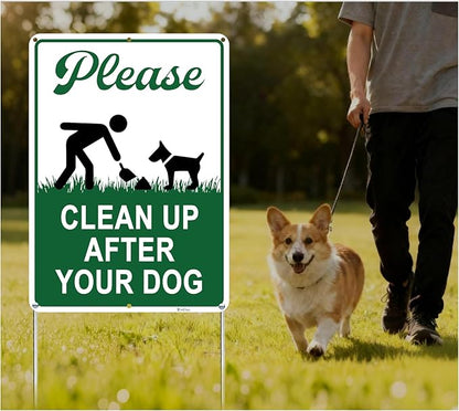 Clean Up After Your Dog Signs, 10x7in Optional Accessory Bundle, Please Pick Up Your Dog Poop, no poop signs for yard Keep Off Grass,2pc,zinclue