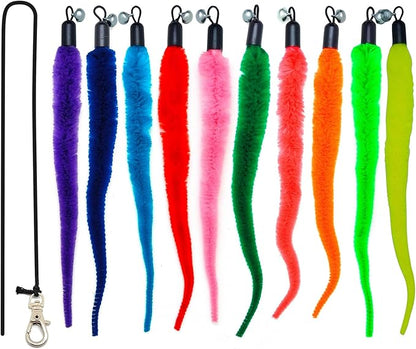 miwoowim Feather Cat Toys, Replacement Wand Refills, Assorted Colors (10 Worms Refill)
