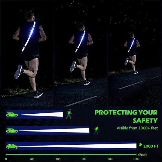 Reflective Sash Gear for Walking at Night,LED Reflective Belt Safety Lights,Lights for Night Dog Walking,High Visibility Type-C Rechargeable with Phone Holder for Men Women