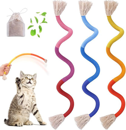 Retro Shaw Cat Chew Ropes 3Pcs Refillable Natural Catnip Toys for Indoor Cats Safe Teeth Cleaning Interactive Kitten Nip Kitty Toy for All Breeds 23.6 Inches