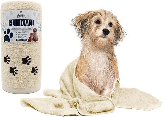 DAN RIVER Dog Towel - Pack of 1, 100% Cotton, 20x40, Ultra Soft 450 GSM, Super Absorbent & Quick Drying Towel for Dogs, Cats, and Other Pets, Shortbread.