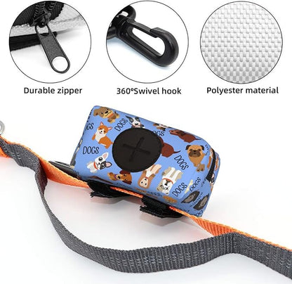 Dog Poop Bag Holder for Leashes - Lightweight Pet Waste Bags Dispenser Doggy Zippered Pouch for Puppy Walking Accessories(Cute Dog)