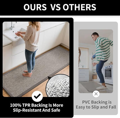 Kitchen Runner Rugs Non Slip Washable, Super Absorbent Kitchen Mats for Floor, Rubber Backing Jute-Like Braid Long Sink Mat Standing Floor Mat, Machine Washable, Gray 17"x59"