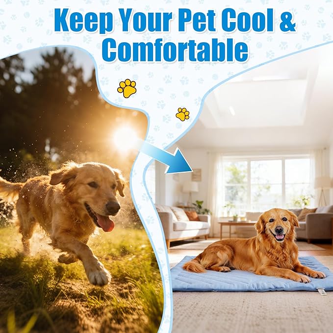 Dog Cooling Mat Self Coolings Foldable Cooling Pad for Dog in Summer Coolings Mat for Dogs and Cats Machine Washable (Rectangle,Blue, Medium-36 L x 23" W)