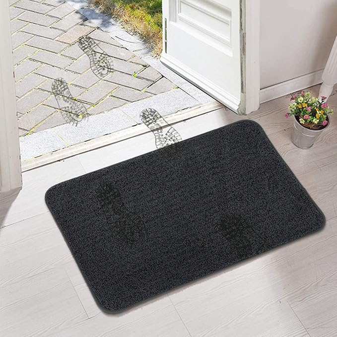 ITSOFT Dirt Trapper Indoor Door Mat & Entrance Rug for Wet Muddy Shoes and Pet Paws, Non-Slip Machine Washable, Shoe Scraper, Absorbent Welcome Dog Mat for Front Door, Entry Way (30x18, Dark Gray)