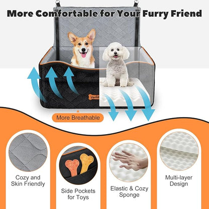 Dog Car Seat for Medium Dog, Dogs Booster Seat Under 50Lbs or 2 Small Dogs Washable, Pet Car Seats with 2 Safety Leashes, Pets Sofa Bed Cushion Add Thick Sponge, Pet Cars Carrier for Travel