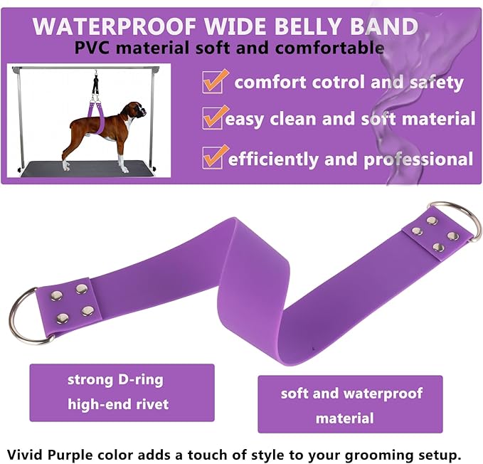 Pet Dog Grooming Belly Strap – 2 Inch Wide Waterproof PVC Belly Support Band Grooming Loop Restraint for Pet Bathing and Grooming(Lilac-Short)