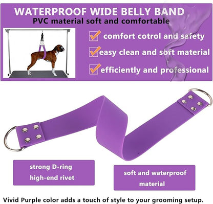 Pet Dog Grooming Belly Strap – 2 Inch Wide Waterproof Strong PVC Support Band, Grooming Loop Restraint for Pet Bathing & Grooming (Purple-Long)