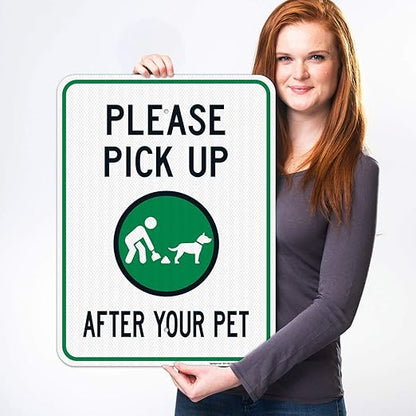 Clean Up After Your Dog Sign, Please Pick Up After Your Pet Sign, 18x24 Inches, 3M EGP Reflective .080 Aluminum, Fade Resistant, Easy Mounting, Indoor/Outdoor Use, Made in USA