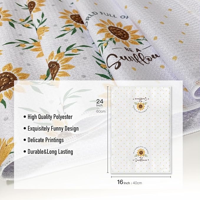 Sunflower Kitchen Towels for Mom-Summer Absorbent Microfiber Dish Towel,Great Gift for Hostess,New Home,Women,Friends,Housewarming on Birthday Christmas Mother's Day 16" x 24”