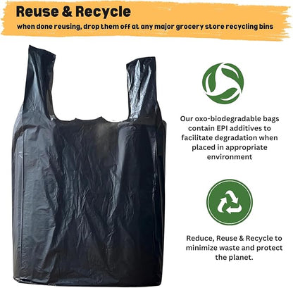 T-shirt Biodegradable Black Plastic Bag (600 ct.) Small Can Liners Thank You Grocery Shooping Size Doggy Poop Bags Compatible with Arm & Hammer Swivel Bin & Rake pooper scooper Multipurpose Bags