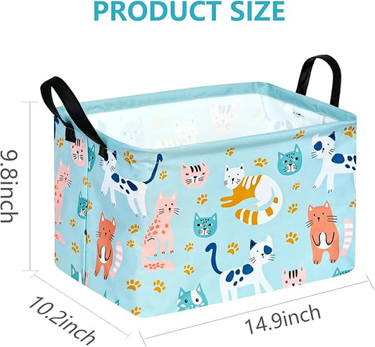 Rec Cats Print Box Hamper Storage Basket Collapsible Organizer Bin Gift Shelf Baskets for Home and Kitchen Storage