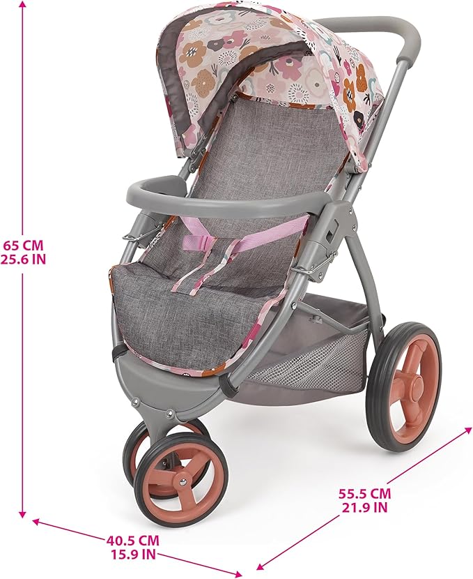 509 Crew: Melange Flora - Mabelle 3-Wheel Doll Jogger Stroller - Accessory for Dolls Up to 24", Large Canopy, Foldable Design, Kids Toy, Ages 3+
