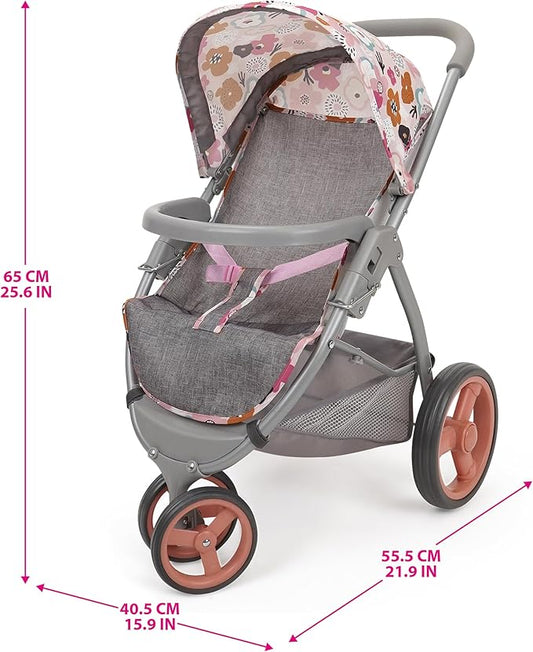 509 Crew: Melange Flora - Mabelle 3-Wheel Doll Jogger Stroller - Accessory for Dolls Up to 24", Large Canopy, Foldable Design, Kids Toy, Ages 3+