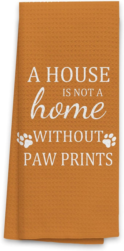 TNUW Dog Kitchen Towels, 16"24", Soft & Absorbent Paw Print Tea Towels, Gifts for Dog Lovers (Red)