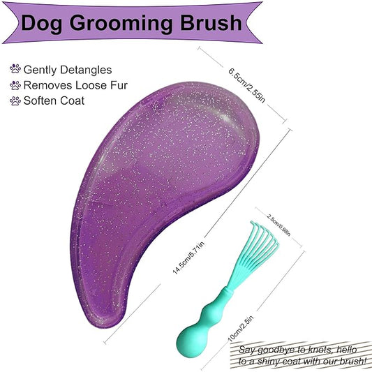 Gentle Grooming Puppy Brush with Gift Box ， Fit for Small Dog ， Yorkie, Shih Tzu, Maltipoo, Maltese and Pomeranian ，Toy Poodle Accessories, Soft Bristle (Glitter Rose Red)