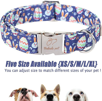 Easter Dog Collar, Cute Easter Bunny Eggs Pet Collar with Metal Buckel, Durable Adjustable Holiday Dog Collars for Small Medium Large Dogs XL