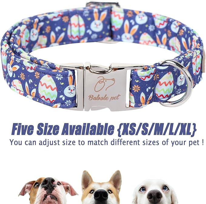 Easter Dog Collar, Cute Easter Bunny Eggs Pet Collar with Metal Buckel, Durable Adjustable Holiday Dog Collars for Small Medium Large Dogs S