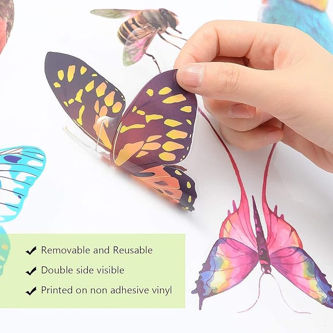 32 Pieces Extra Large Hummingbird Butterfly Window Clings, Anti-Collision Window Decoration Decals, Static Stickers Decor for Glass Windows and Doors - Non-Adhesive Vinyl Cling to Alert Birds