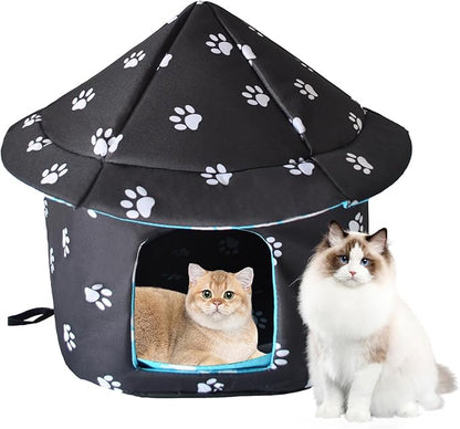 Stray Cats Shelter Cat Bed Weatherproof Foldable Kitten House Warm Feral Pet Cave for Outdoor Insulated Waterproof Thicken Tent Beds Shelter Home Indoor Small Dog Houses for Kitten Puppy(Black)