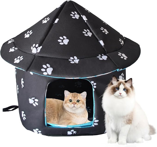 Stray Cats Shelter Cat Bed Weatherproof Foldable Kitten House Warm Feral Pet Cave for Outdoor Insulated Waterproof Thicken Tent Beds Shelter Home Indoor Small Dog Houses for Kitten Puppy(Black)