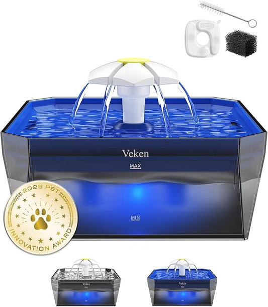 Veken Award-Winning Small Pet-Friendly Cat Water Fountain with Quiet Pump, Easy to Clean & Assemble, 50oz Mini Pet Water Dispenser Gifts for Cats, Dogs and Small Animals, Blue