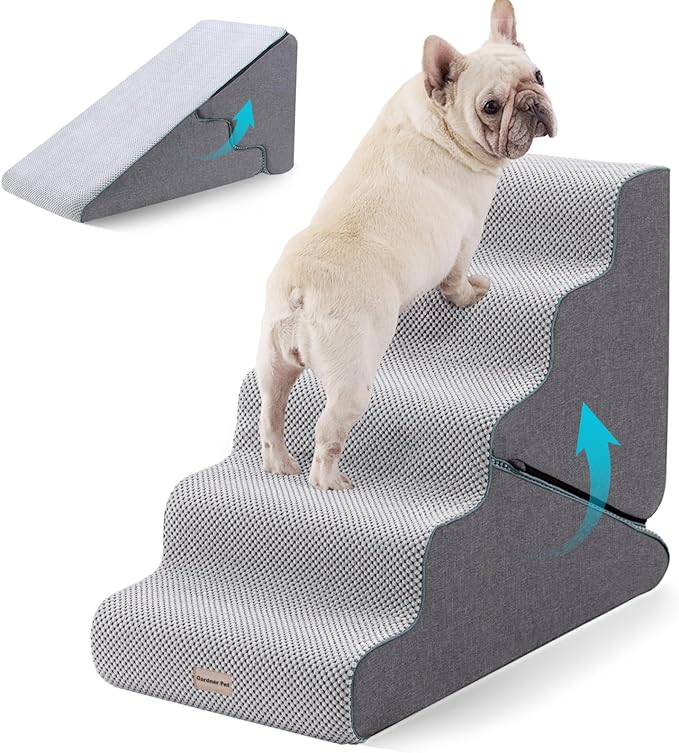 Gardner Pet Dog Stairs for Small Dogs 22.5" H, 2 in 1 Transformable 5-Step Pet Stairs and ramp, Dog Steps for Couch bed (23~27 in) with Durable Non-Slip Waterproof Cover and CertiPUR-US Certified Foam