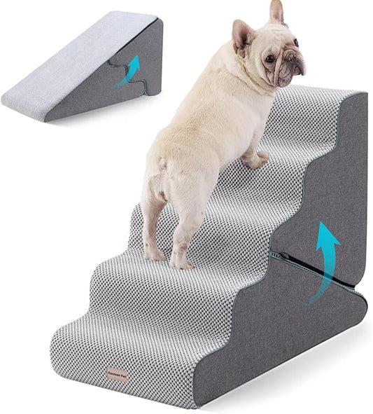 Gardner Pet Dog Stairs for Small Dogs 22.5" H, 2 in 1 Transformable 5-Step Pet Stairs and ramp, Dog Steps for Couch bed (23~27 in) with Durable Non-Slip Waterproof Cover and CertiPUR-US Certified Foam