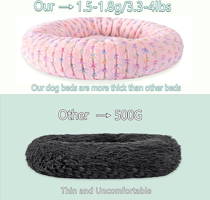 31 Inch Calming Dog Bed for Medium Dogs, Round Anti-Anxiety Warm Bed, Soft Cozy Anti-Slip Donut Washable Pet Bed, Fits up to 50 lbs Pets