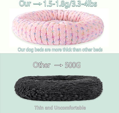 31 Inch Calming Dog Bed for Medium Dogs, Round Anti-Anxiety Warm Bed, Soft Cozy Anti-Slip Donut Washable Pet Bed, Fits up to 50 lbs Pets