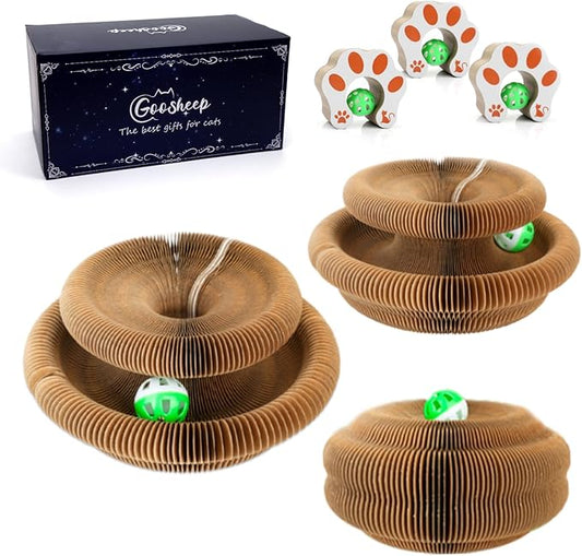 Goosheep Accordion Magic Organ Cat Scratcher Toys for Indoor Cats - Cardboard Cat Scratching Board Ball Scratcher Pad 3 Pack