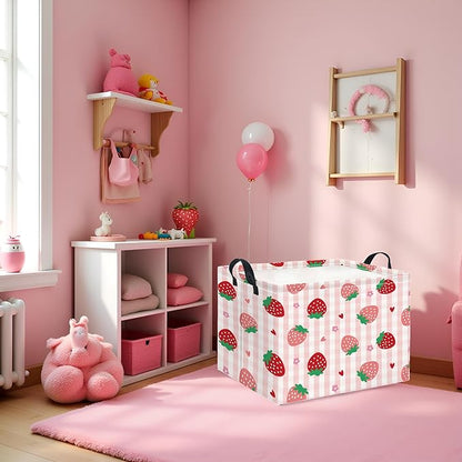 Rectangular Kids Storage Basket Boys for Home Kitchen Girls Cute Storage Bin Organizer Shelf Book Room Decor(Stawberry)