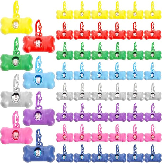 Fasmov 56 Pack Dog Poop Trash Bag Holder Dispenser Dog Poop Waste Bag Holder, Leak Proof, Dispenser Pet Waste Disposal Bag for Leash with Hook, PET Waste Bags for Walking Dogs Outdoor, Multiple Colors